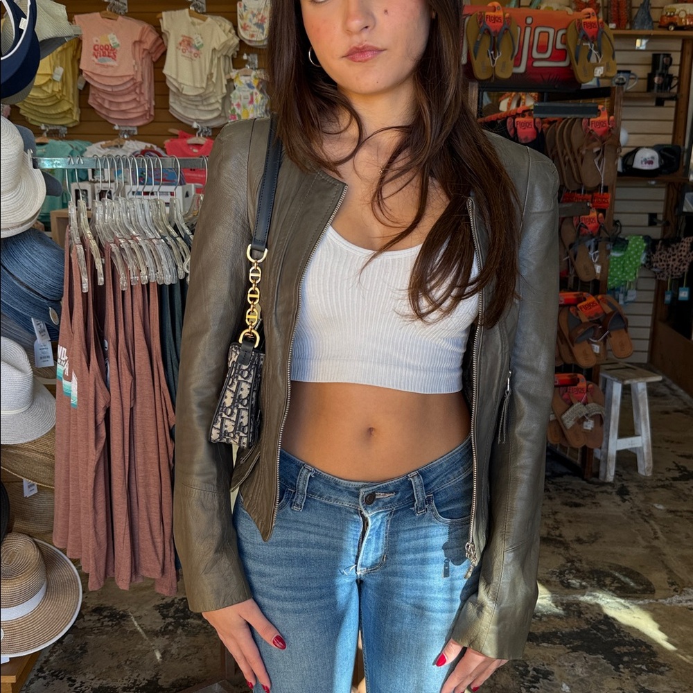 Pre-loved D&G Women's Dark Gray Leather Jacket.